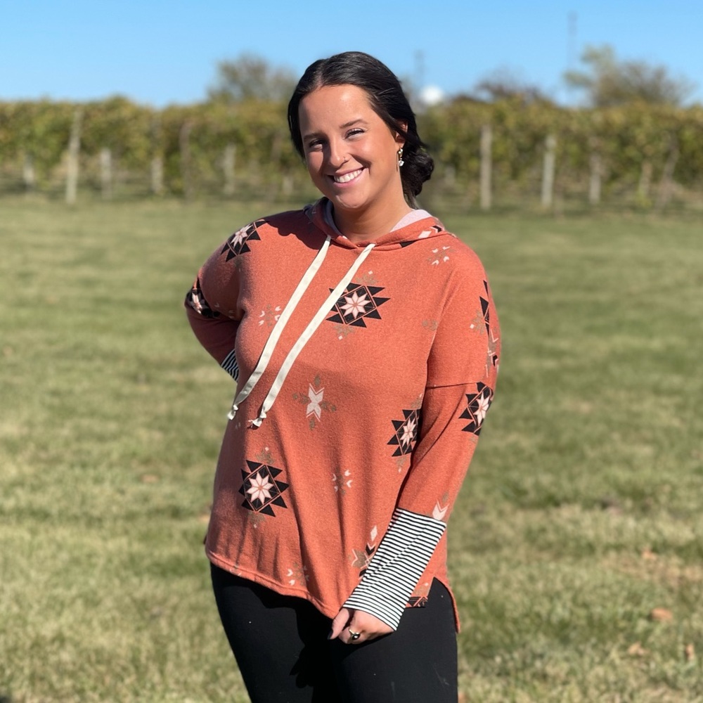 Hi Low Aztec Hoodie Tunic Top